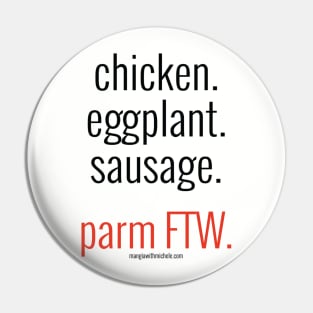 chicken. eggplant. sausage. parm FTW.  (black letters) Pin