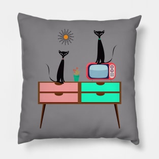 Mid Century Cats Sitting on a Retro TV Table Pillow