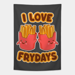 I Love Frydays - Funny Kwaii French Fries Tapestry
