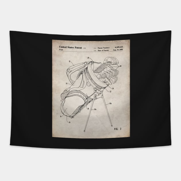 Golf Bag Patent - Golfer Golfing Caddy Art - Antique Tapestry by patentpress