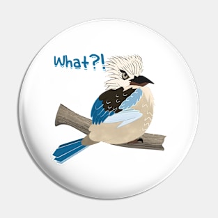 Angry Kookaburra asking What? Funny design by LozsArt Pin