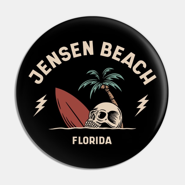 Vintage Surfing Jensen Beach Florida // Retro Surf Skull Pin by Now Boarding