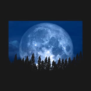Spacecore Aesthetic Full Moon Over Pine Trees Astronomy Telescopes T-Shirt