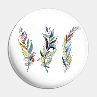 Hand Drawn Feather Colorful Pin