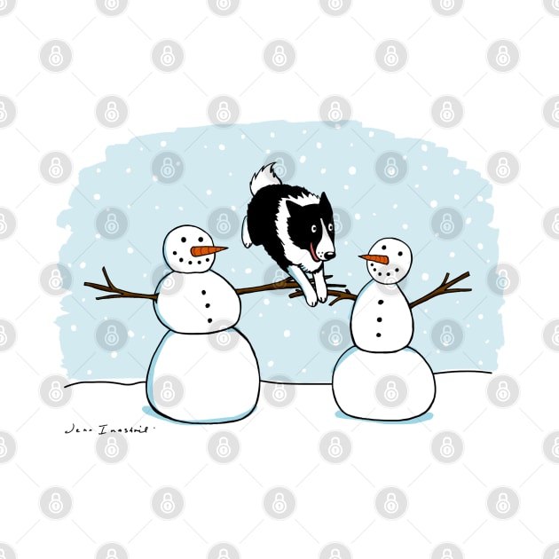 Winter Fun Border Collie | Cute Dog with Snowmen Holiday by Coffee Squirrel