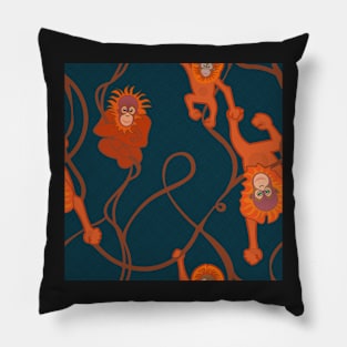 Orangutans swinging from jungle vines Pillow