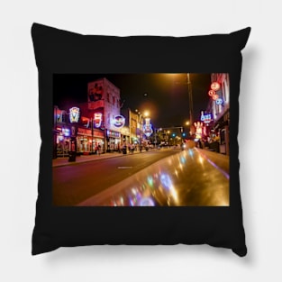 Beale Street at night, Downtown Memphis, Tennessee, USA Pillow