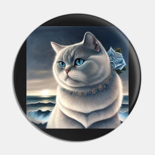 British Shorthair With A Blue Rose Pin