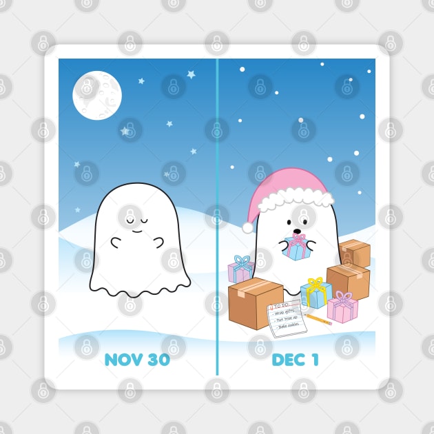 Gordie the Ghost (Nov 30 vs Dec 1) | by queenie's cards Magnet by queenie's cards