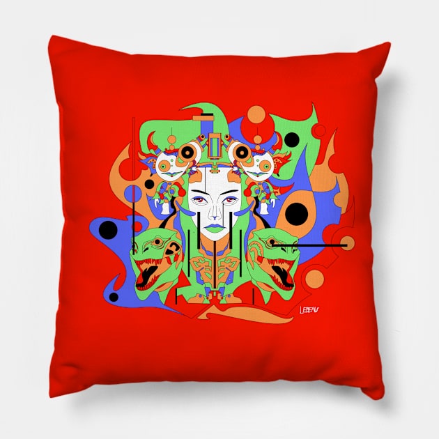 paninaro metal madness in ecopop abstract woman kaiju dinosaur Pillow by jorge_lebeau