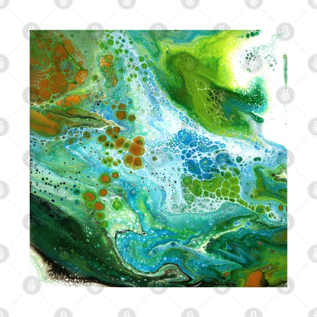 Fluid Art In Orange, Green, Blue and White by Art By Cleave