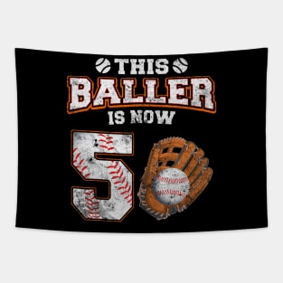 This Baller Is Now 5 Year Old 5Th Birthday Baseball Boy Tapestry