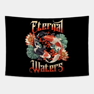 Japanese Style Koi Fish & Flowers | Eternal Waters | T Shirt Design Tapestry