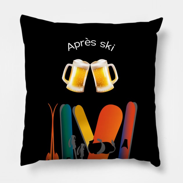 Apres ski beers Pillow by leewarddesign