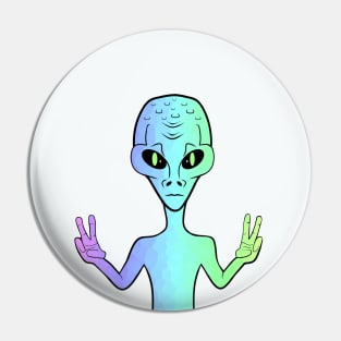 PEACE Sign Hand Retro Rainbow Alien Pin