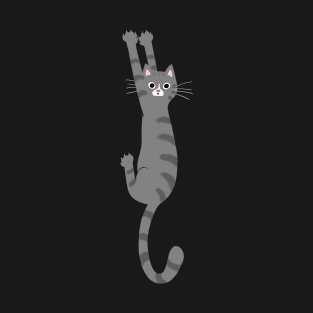 Funny Cat Hanging On - Grey Striped Tabby Cat T-Shirt