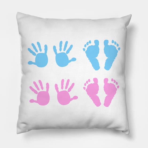 Baby girl, baby boy hand and foot print Pillow by GULSENGUNEL