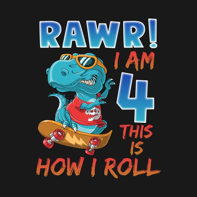 Rawr i am seven this is how i roll tee T-rex birthday tee Custom Birthday Kids Tee Dinosaur Birthday Gift by FortuneFrenzy