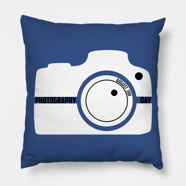 White Camera ,Photography Day , August 19th Photography Lover Pillow by Fersan