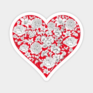 Vintage white flowers in red heart Magnet