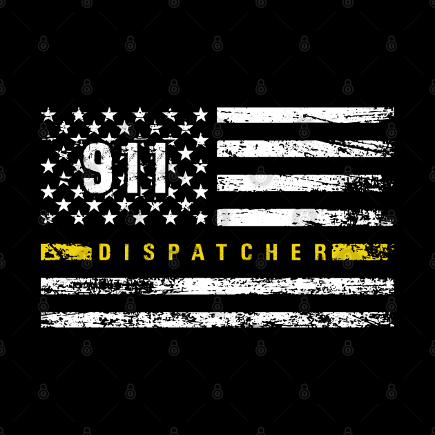 911 Dispatcher Flag Thin Gold Line Tee by Shirts by Jamie