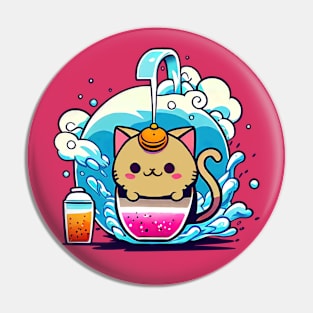 Surrealist cat having a drink Pin