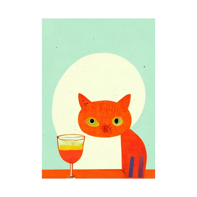 Homebar Cat Retro Poster Vintage Art Cat Wall Orange Turquoise Illustration by BetterManufaktur