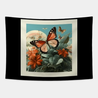 Vintage butterfly tropical collage art Tapestry