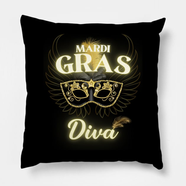 Mardi Gras Diva Masquerade Bead Parade Women Men Kids Pillow by AimArtStudio