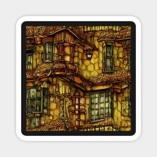 Rustic Windows Yellow House Facade Magnet