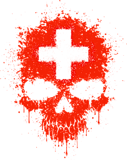 Chaotic Swiss Flag Splatter Skull Magnet