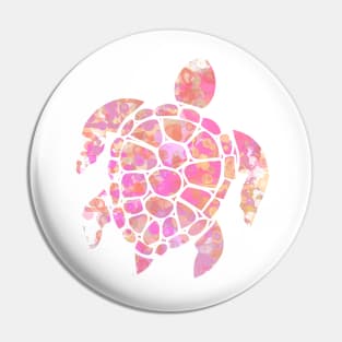 Sea Turtle Design in Pink and Orange Paint Drops Pattern Pin