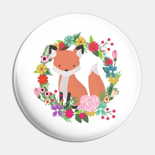 Happy Mother's Day Fox in a Wreath of Flowers Cute Mother gift Pin