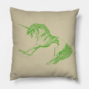 Nightmare Unicorn, Green Outline Pillow