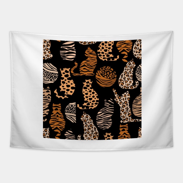 Silhouette of cats with textures of wild animals. Tapestry by Savvalinka