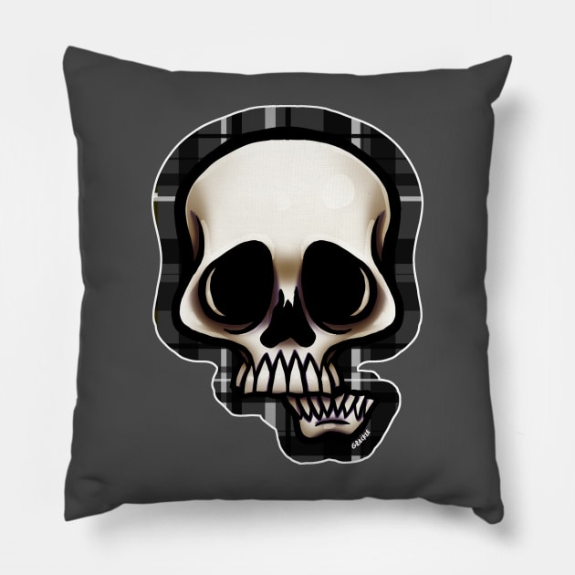 Gray Plaid Skull Pillow by Jan Grackle