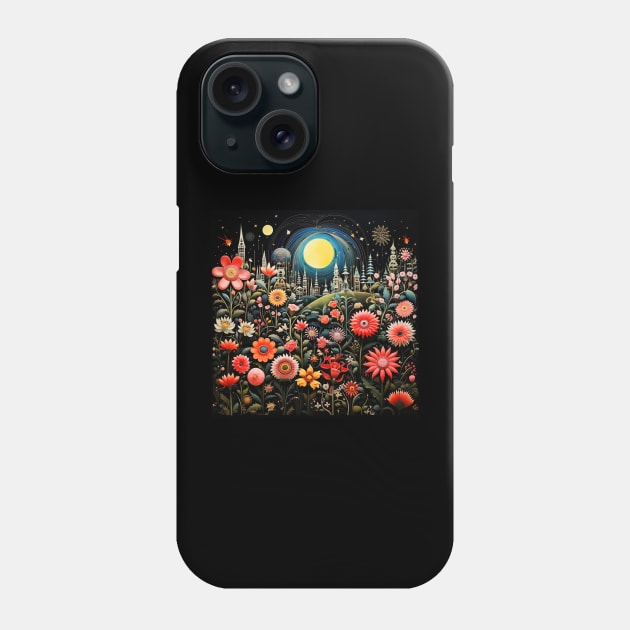 Surrealistic Folk Art Dark Floral Motif Blooming Flowers Garden Phone Case by The Little Store Of Magic