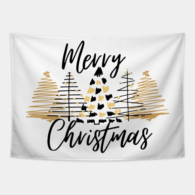 Merry Christmas golden black Tapestry by AustomeArtDesigns