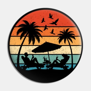 Couples on Tropical Summer Beach Retro Vintage Sunset Hawaii Pin