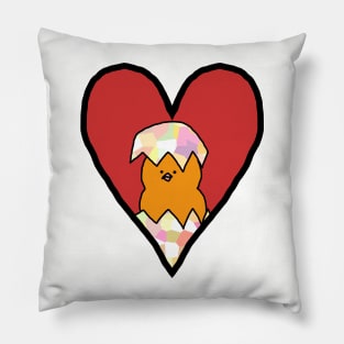 Funny Easter Baby Chicken in Red Heart Pillow