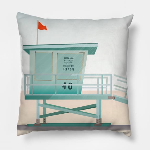 Summer Day Ocean Lifeguard Station Pillow by Spindriftdesigns