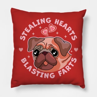 Stealing Hearts and Blasting Farts Dog Pug Valentine's Day Pillow