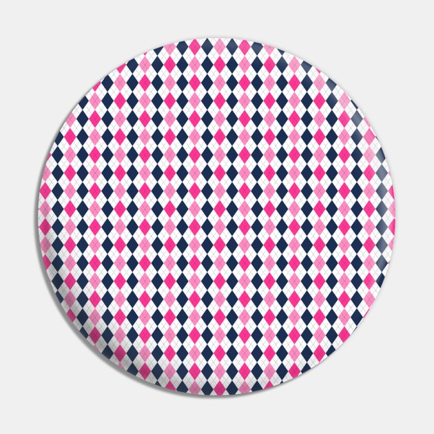 Pink Navy Blue and White Argyle Pattern Diamond Checks Pin by squeakyricardo