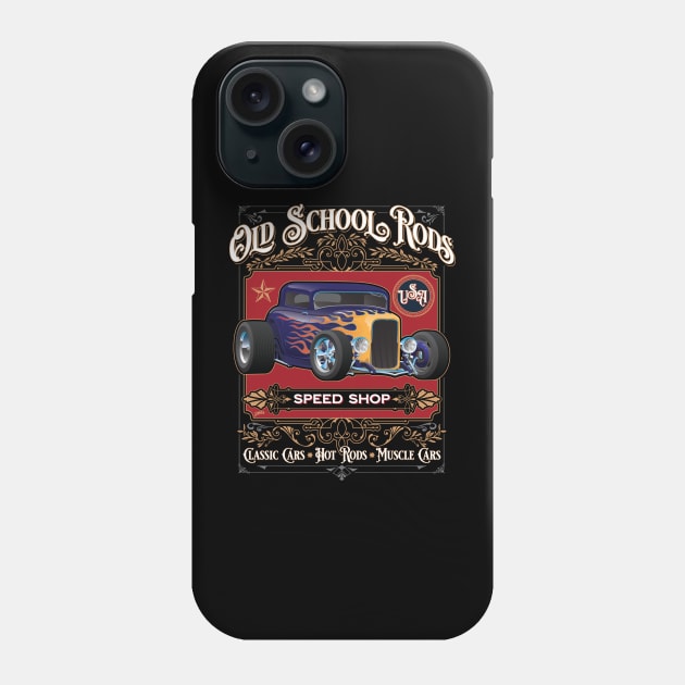 Old School Rods Speed Shop Vintage Style Hot Rod Car Design Phone Case by hobrath