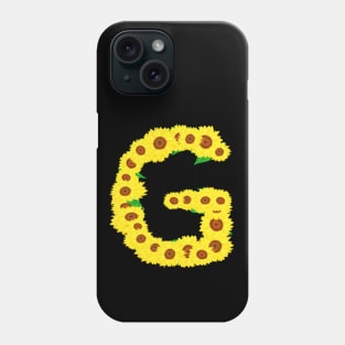 Sunflowers Initial Letter G (Black Background) Phone Case