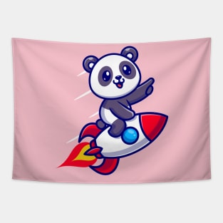 Cute Panda Riding Rocket Cartoon Tapestry