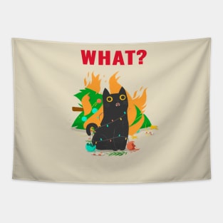 What? Cat with burning christmas tree Tapestry