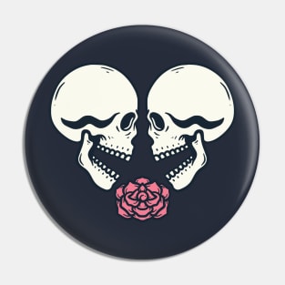 Couple Skull Rose Vintage Illustration Pin