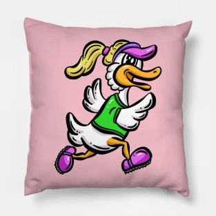 Cartoon Running Female Duck Exercising Illustration Pillow