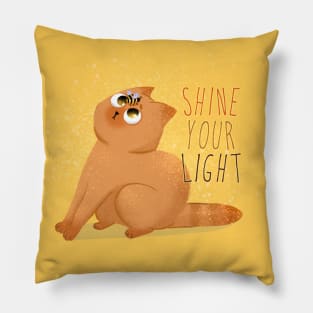 Shine your light Red cute cat with bee Pillow